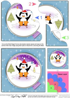 Cute Xmas Penguin Shell Edged Corner Side Stacker