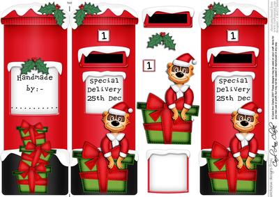 Xmas Meerkat Postbox Shaped Card N 3D Decoupage