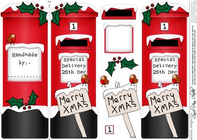 Xmas Robins Postbox Shaped Card N 3D Decoupage