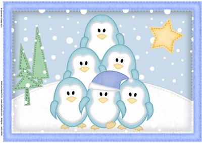 A4 Xmas Penguins Felties Card Topper
