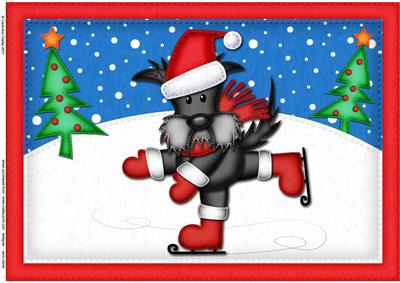 A4 Xmas Skating Scottie Dog Felties Card Topper