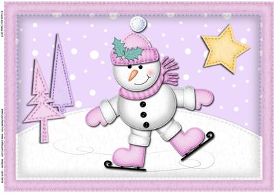 A4 Xmas Skating Snowman Felties Card Topper