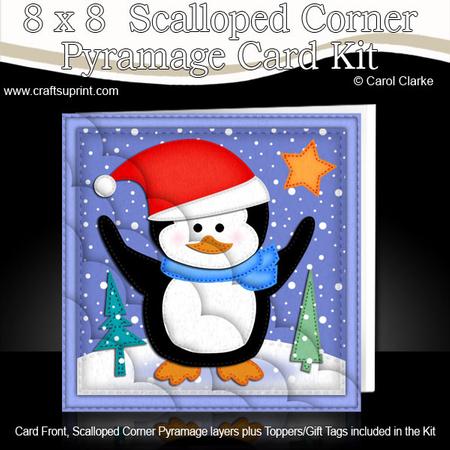 8 x 8 Xmas Penguin Card Kit with Scalloped Corners