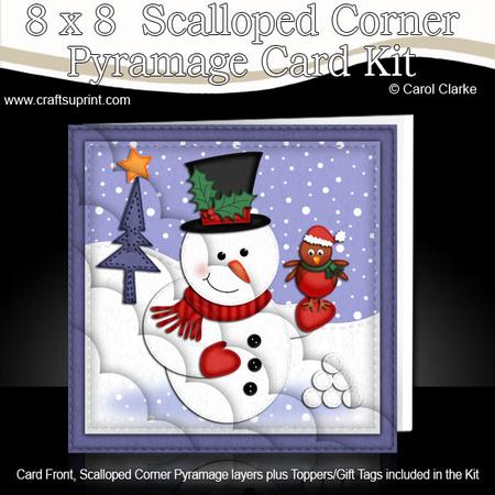 8 x 8 Xmas Snowman Card Kit with Scalloped Corners