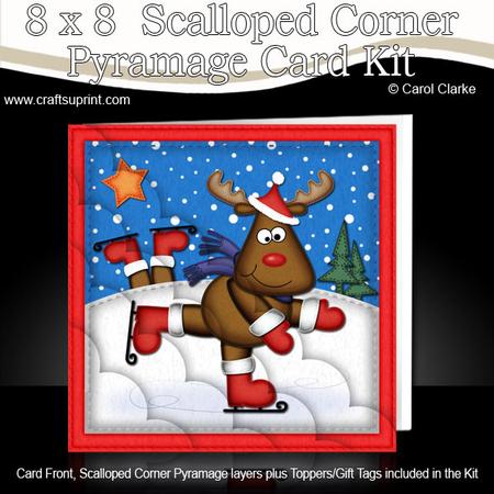 8 x 8 Xmas Skating Rudolph Card Kit with Scalloped Corners