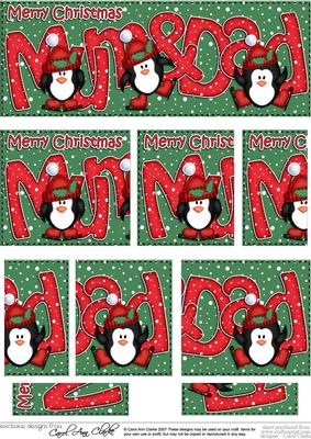 Christmas Mum N Dad with Penguins Dl Side Stacker Topper