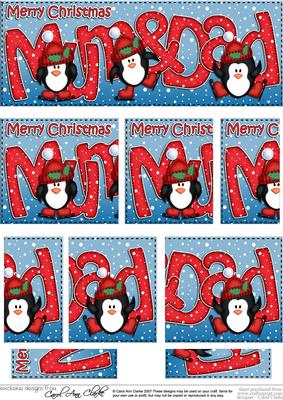 Christmas Mum N Dad with Penguins Dl Side Stacker Topper