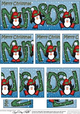 Christmas Mum N Dad with Penguins Dl Side Stacker Topper