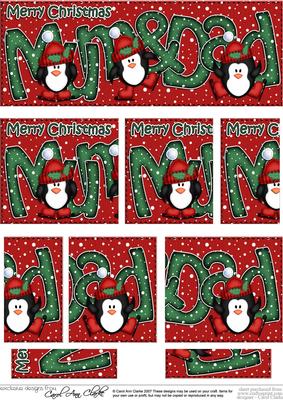 Christmas Mum N Dad with Penguins Dl Side Stacker Topper
