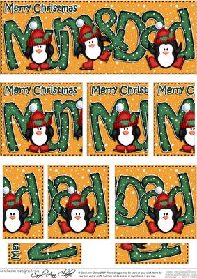 Christmas Mum N Dad with Penguins Dl Side Stacker Topper