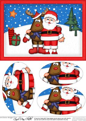 A5 Xmas Santa N Rudolph Oval Pyramage Topper