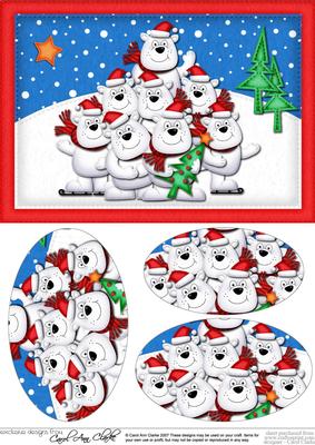 A5 Xmas Polar Bears Oval Pyramage Topper