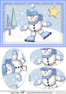 A5 Xmas Skating Snowman Oval Pyramage Topper