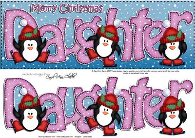 Large Dl Xmas Daughter with Penguins Quick Card 3D Decopage