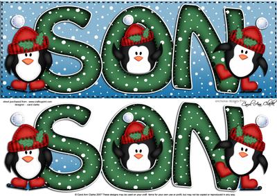 Large Dl Xmas Son with Penguins Quick Card 3D Decopage