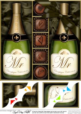 8 x 8 Mr & Mr Champers N Chocs Scalloped Corner Topper