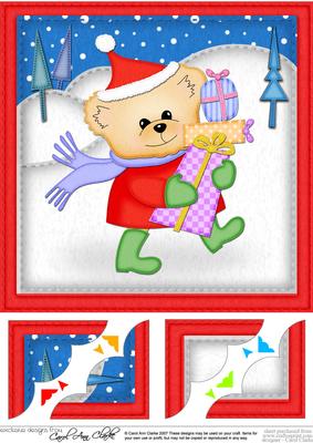 8 x 8 Xmas Teddy Scalloped Corner Topper