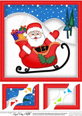 8 x 8 Xmas Santa N Sleigh Scalloped Corner Topper