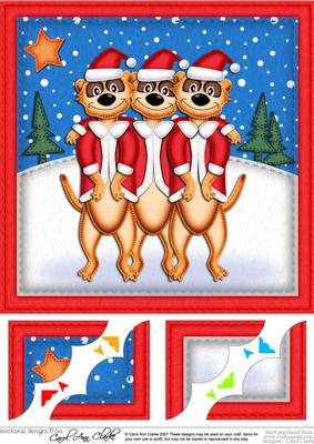 8 x 8 Xmas Meerkats Scalloped Corner Topper
