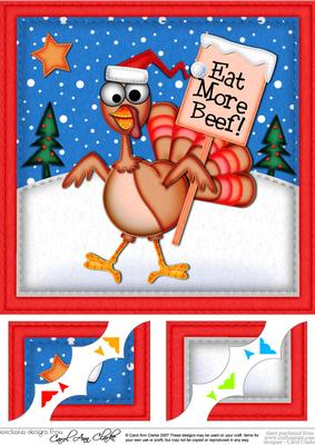 8 x 8 Xmas Percy the Turkey Scalloped Corner Topper
