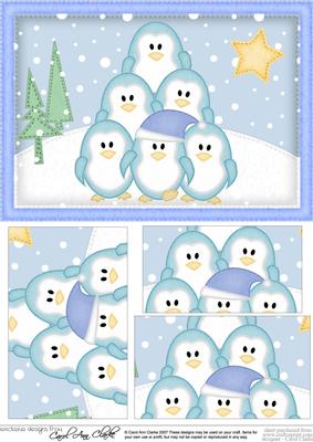A5 Xmas Penguins Pyramage Topper