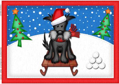 A4 Xmas Hamish Scottie Dog Felties Card Topper
