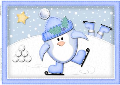 A4 Xmas Skating Penguin Felties Card Topper