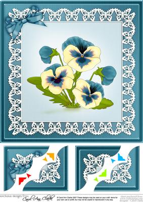 8 x 8 Pansy on Butterfly Lace Scalloped Corner Topper
