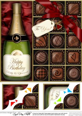 8 x 8 Birthday Champers N Chocs Scalloped Corner Topper