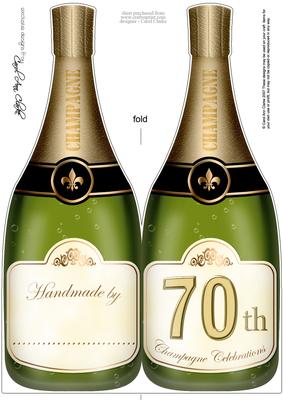 Large Dl 70th Champagne Bottle Shaped Card