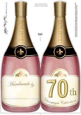 Large Dl 70th Champagne Bottle Shaped Card