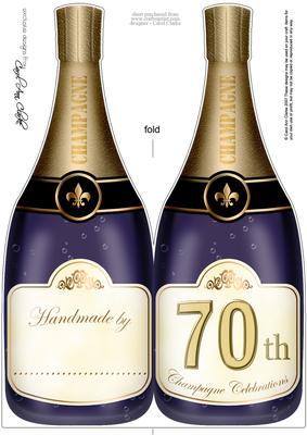 Large Dl 70th Champagne Bottle Shaped Card