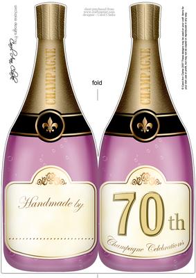 Large Dl 70th Champagne Bottle Shaped Card