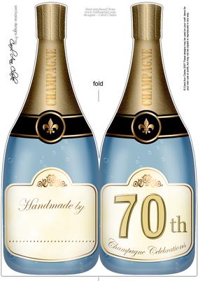 Large Dl 70th Champagne Bottle Shaped Card
