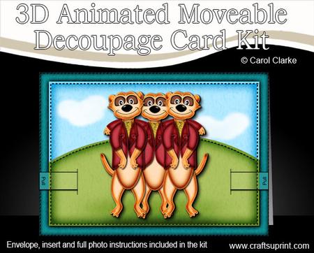 3D Meerkats Animated Moveable Decoupage Card Kit