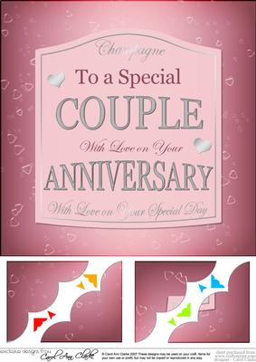 8 x 8 Anniversary Pink Champers Label Scalloped Corner