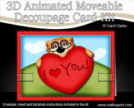 3D Frank Meerkat's Heart Animated Moveable Decoupage Card Ki