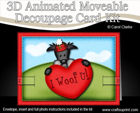 3D Hamish Scottie Dog's Heart Animated Moveable Decoupage