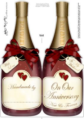 Large Dl Husband Anniversary Champagne Bottle Shaped Card