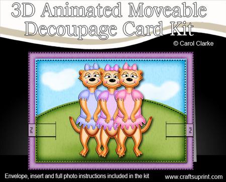 3D Meerkats Animated Moveable Decoupage Card Kit