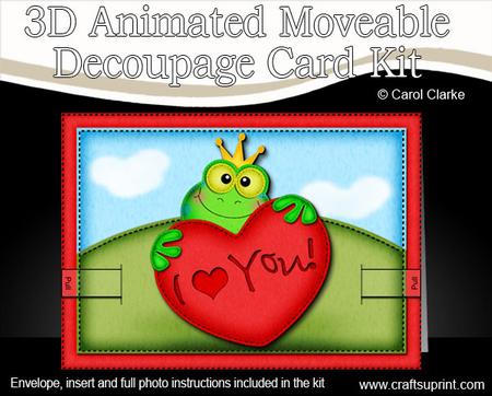 3D Freddy Frog's Heart Animated Moveable Decoupage Card Kit