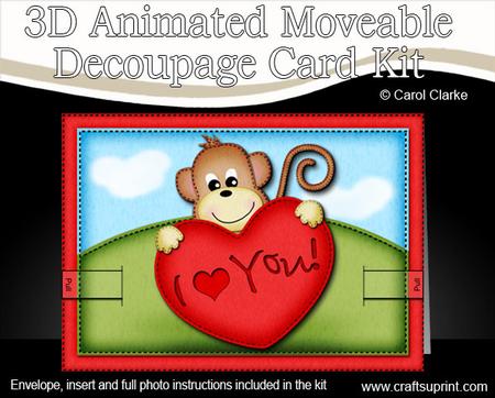 3D Chunky Monkey's Heart Animated Moveable Decoupage Card Ki