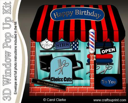 3D Short Back N Sides Shoppe Window Pop Up Card Decoupage