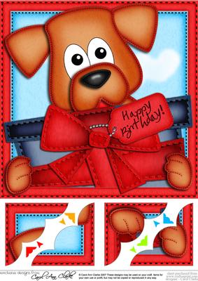 8 x 8 Rusty the Dog's Present Scalloped Corner Topper