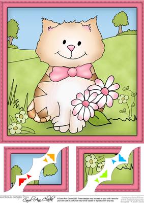 8 x 8 Cute Cat Scalloped Corner Topper