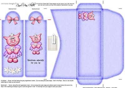 Zoe Piggy's Flower Bookmark Card N Envelope