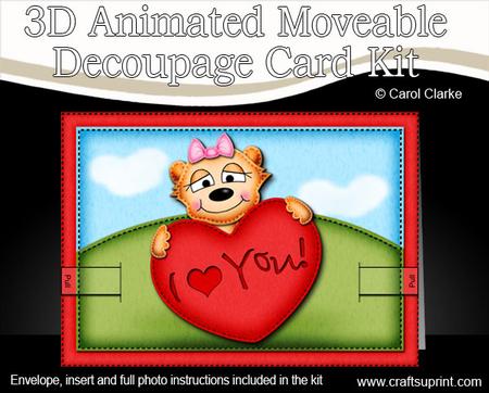 3D Mia Meerkat's Heart Animated Moveable Decoupage Card Kit