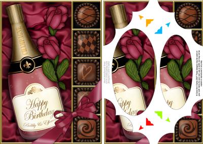 A5 Birthday Champers Chocs N Roses Scallop Corners N Pyramag