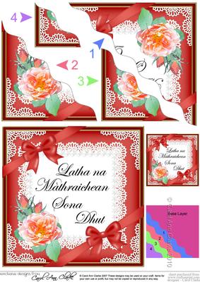 Scottish Gaelic Mothers Day Rose and Lace Wavy Corner