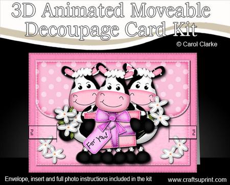 3D Moo Cow's Present Animated Moveable Decoupage Card Kit